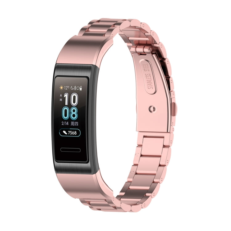 Frendorf | Für Huawei Band 4 Pro (TER-B29S) / Band 3 Pro (TER-B29) / Band 3 (TER-B09) Drei Perlen Stahl Handgelenkarmband Uhrband (Rosa Pink)
