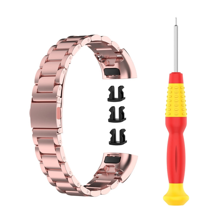 Frendorf | Für Huawei Band 4 Pro (TER-B29S) / Band 3 Pro (TER-B29) / Band 3 (TER-B09) Drei Perlen Stahl Handgelenkarmband Uhrband (Rosa Pink)