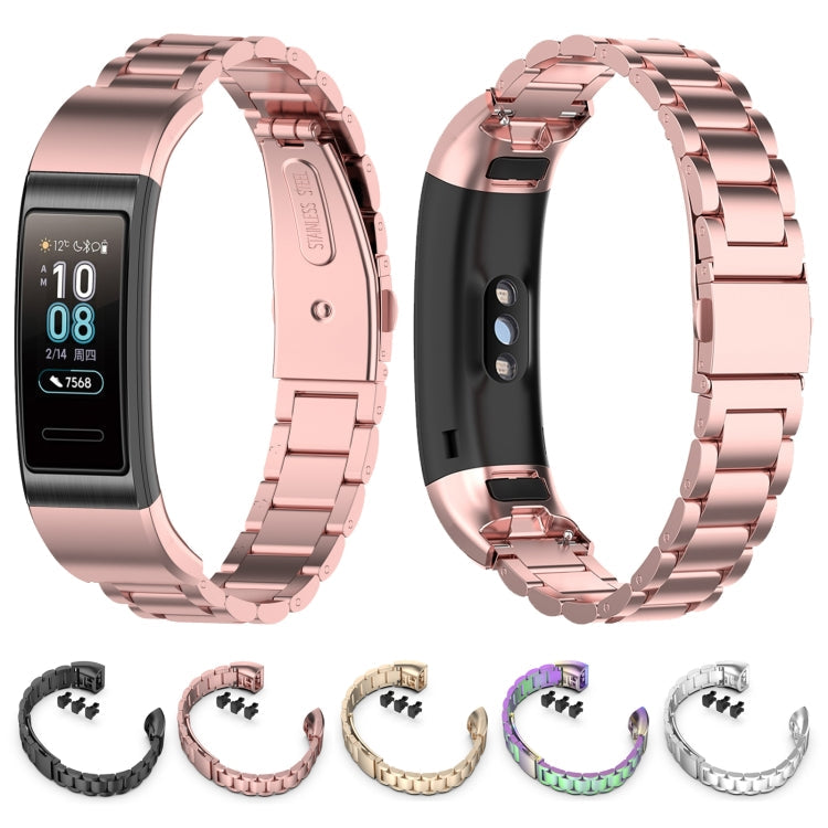 Frendorf | Für Huawei Band 4 Pro (TER-B29S) / Band 3 Pro (TER-B29) / Band 3 (TER-B09) Drei Perlen Stahl Handgelenkarmband Uhrband (Rosa Pink)