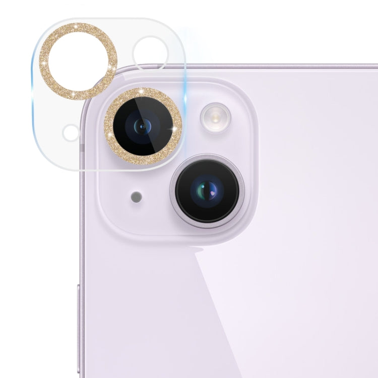 Frendorf | Für iPhone 14 / 14 Plus gehärtetes Glas Glitzer CD Textur Rückkamera Folie (Gold)