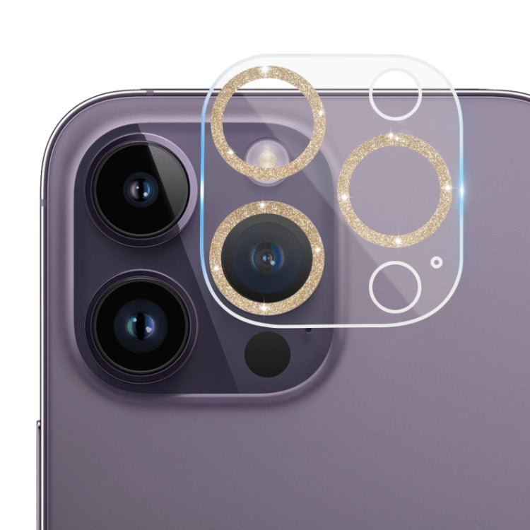 Frendorf | Für iPhone 14 Pro Max / 14 Pro Gehärtetes Glas Glitter CD Textur Rückkamera Film (Gold)