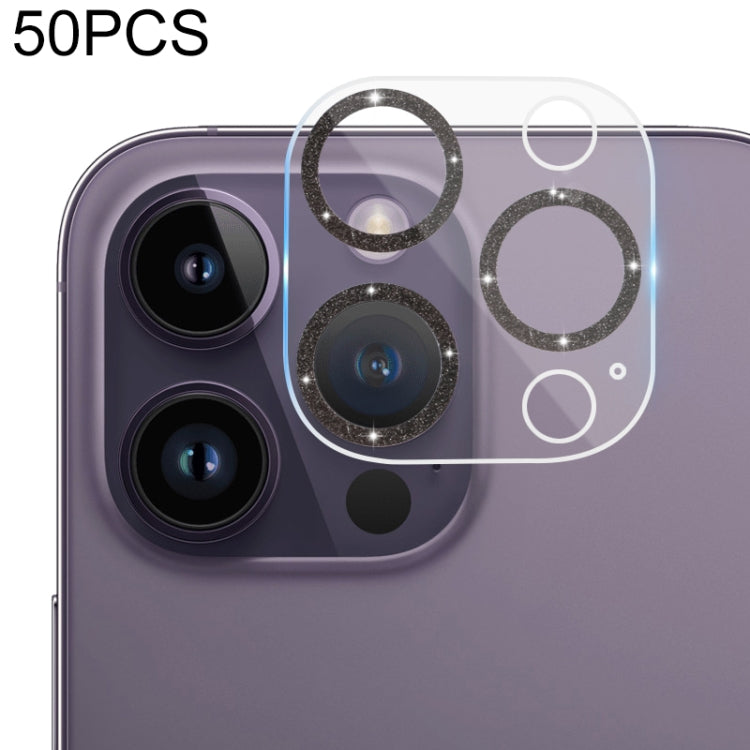 Frendorf | Für iPhone 14 Pro Max / 14 Pro 50 Stück Tempered Glass Glitter CD Textur Rückkamera Film (Schwarz)