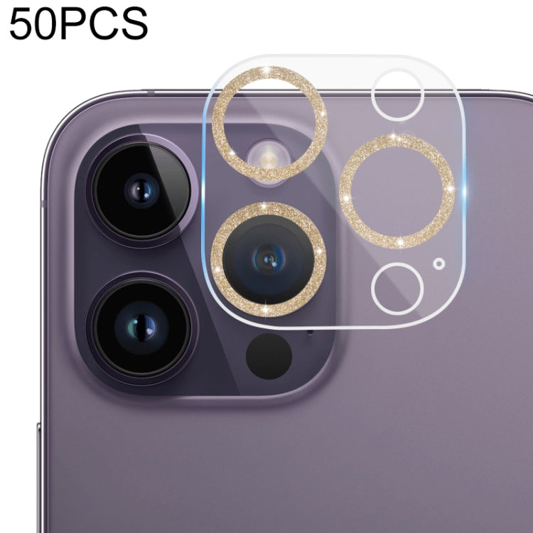 Frendorf | Für iPhone 14 Pro Max / 14 Pro 50 Stück Gehärtetes Glas Glitzer CD Textur Hintere Kamerafilm (Gold)