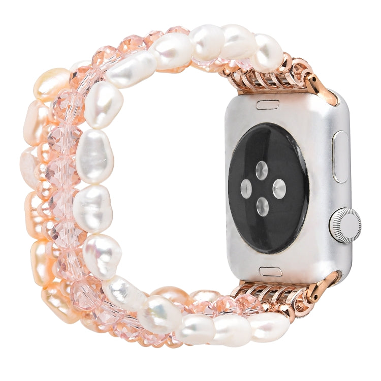 Frendorf | Für Apple Watch 5 & 4 40mm / 3 & 2 & 1 38mm Perlen-Kristall-Uhrenarmband (Perle + pinker Kristall)