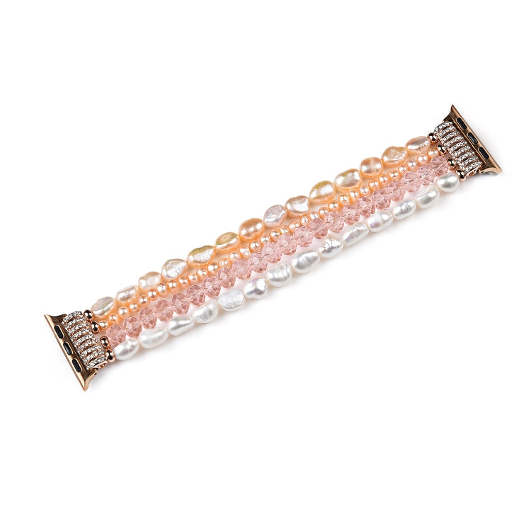 Frendorf | Für Apple Watch 5 & 4 40mm / 3 & 2 & 1 38mm Perlen-Kristall-Uhrenarmband (Perle + pinker Kristall)