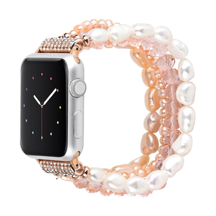 Frendorf | Für Apple Watch 5 & 4 40mm / 3 & 2 & 1 38mm Perlen-Kristall-Uhrenarmband (Perle + pinker Kristall)
