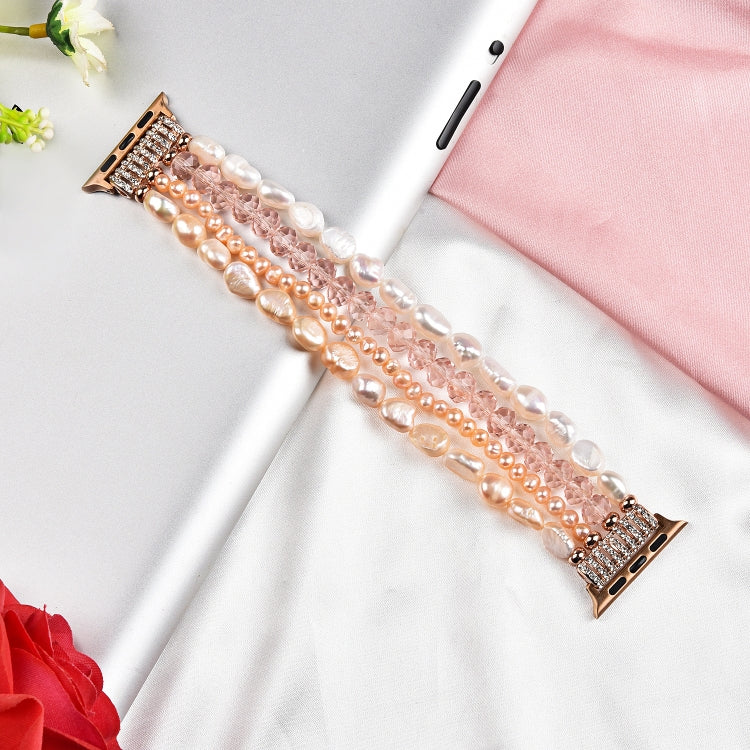 Frendorf | Für Apple Watch 5 & 4 40mm / 3 & 2 & 1 38mm Perlen-Kristall-Uhrenarmband (Perle + pinker Kristall)