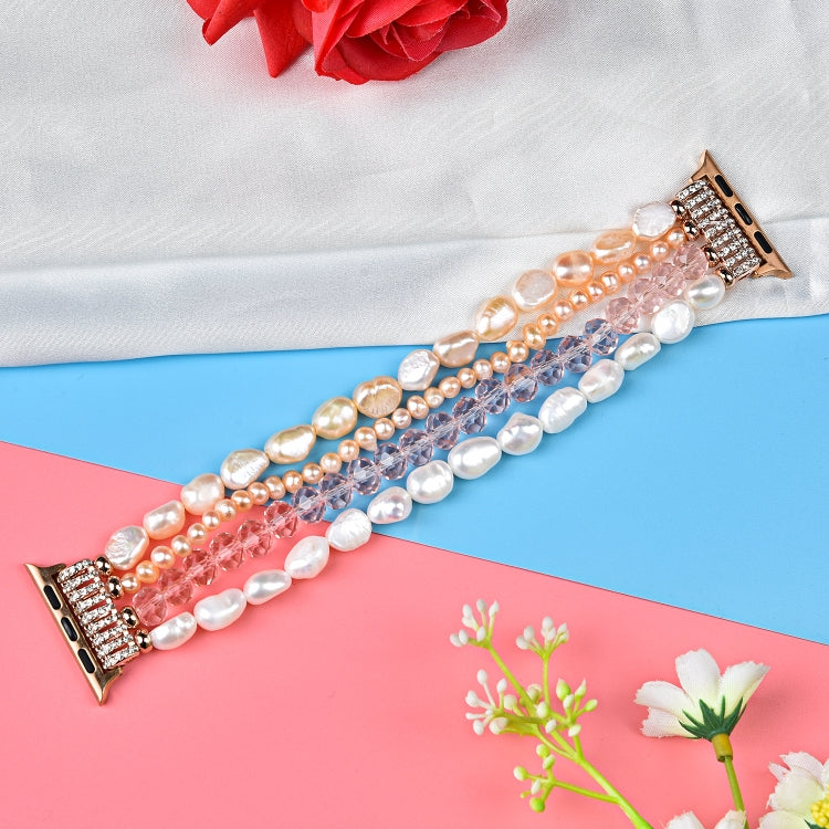 Frendorf | Für Apple Watch 5 & 4 40mm / 3 & 2 & 1 38mm Perlen-Kristall-Uhrenarmband (Perle + pinker Kristall)