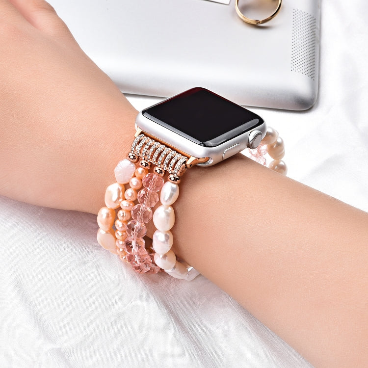 Frendorf | Für Apple Watch 5 & 4 40mm / 3 & 2 & 1 38mm Perlen-Kristall-Uhrenarmband (Perle + pinker Kristall)