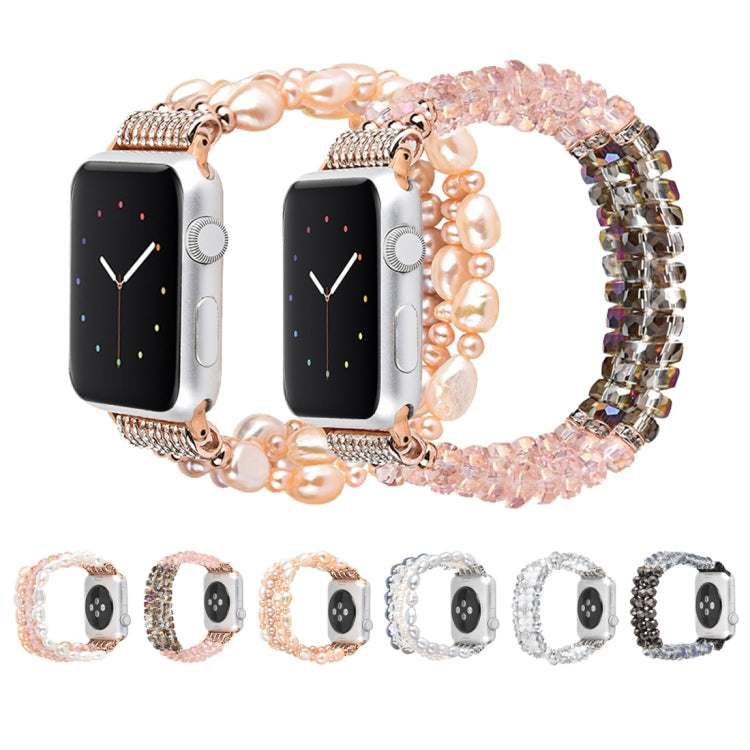 Frendorf | Für Apple Watch 5 & 4 40mm / 3 & 2 & 1 38mm Perlen-Kristall-Uhrenarmband (Perle + pinker Kristall)