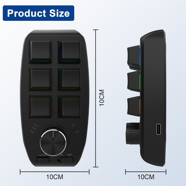 Frendorf | USB Kabel RGB Benutzerdefinierte Mechanische Tastatur 6 Tasten 1 Knopf Programmierung Gaming Keypad (Schwarz)
