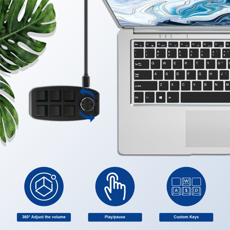 Frendorf | USB Kabel RGB Benutzerdefinierte Mechanische Tastatur 6 Tasten 1 Knopf Programmierung Gaming Keypad (Schwarz)