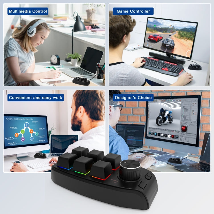 Frendorf | USB Kabel RGB Benutzerdefinierte Mechanische Tastatur 6 Tasten 1 Knopf Programmierung Gaming Keypad (Schwarz)
