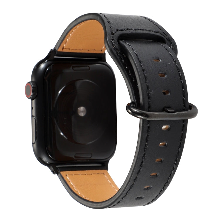 Frendorf | Für Apple Watch Series 7 41mm / 6 & SE & 5 & 4 40mm / 3 & 2 & 1 38mm Einfarbiges Echtes Leder Armband (Schwarz)