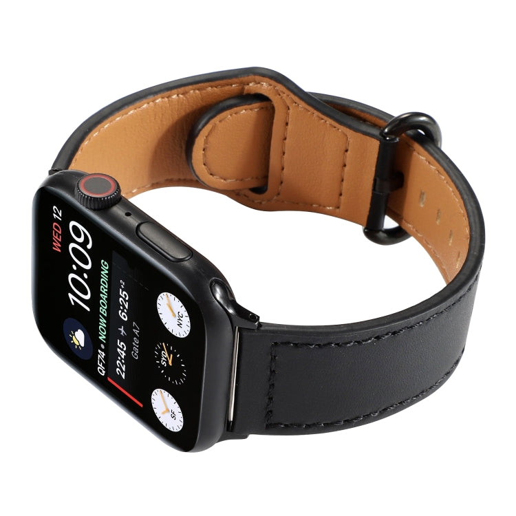 Frendorf | Für Apple Watch Series 7 41mm / 6 & SE & 5 & 4 40mm / 3 & 2 & 1 38mm Einfarbiges Echtes Leder Armband (Schwarz)