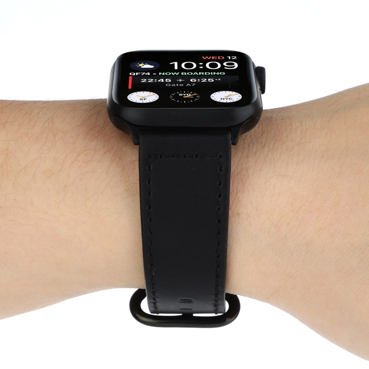 Frendorf | Für Apple Watch Series 7 41mm / 6 & SE & 5 & 4 40mm / 3 & 2 & 1 38mm Einfarbiges Echtes Leder Armband (Schwarz)