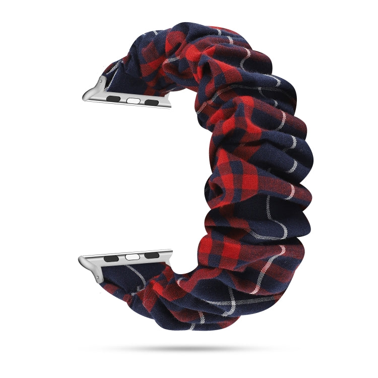 Frerndorf | Für Apple Watch Series 9&8&7 41mm / SE 3&SE 2&6&SE&5&4 40mm / 3&2&1 38mm Stoff + Edelstahl Haar Ring Uhrband (Rot Blau Gitter)