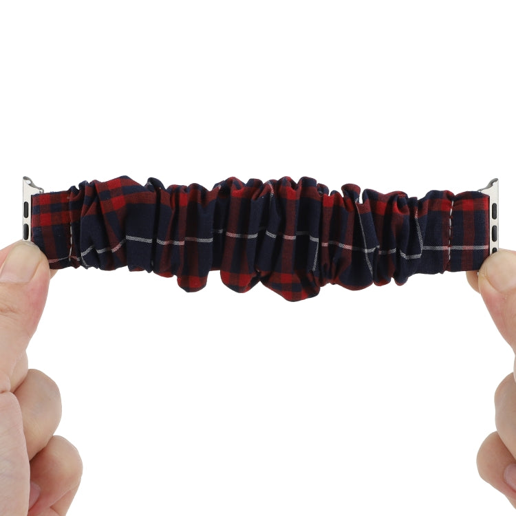 Frerndorf | Für Apple Watch Series 9&8&7 41mm / SE 3&SE 2&6&SE&5&4 40mm / 3&2&1 38mm Stoff + Edelstahl Haar Ring Uhrband (Rot Blau Gitter)
