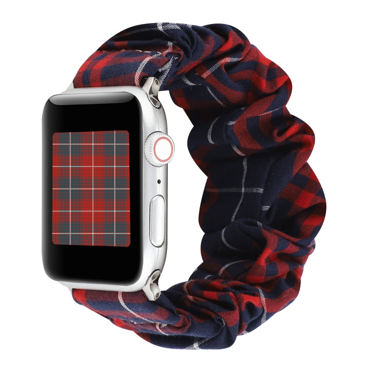 Frerndorf | Für Apple Watch Series 9&8&7 41mm / SE 3&SE 2&6&SE&5&4 40mm / 3&2&1 38mm Stoff + Edelstahl Haar Ring Uhrband (Rot Blau Gitter)