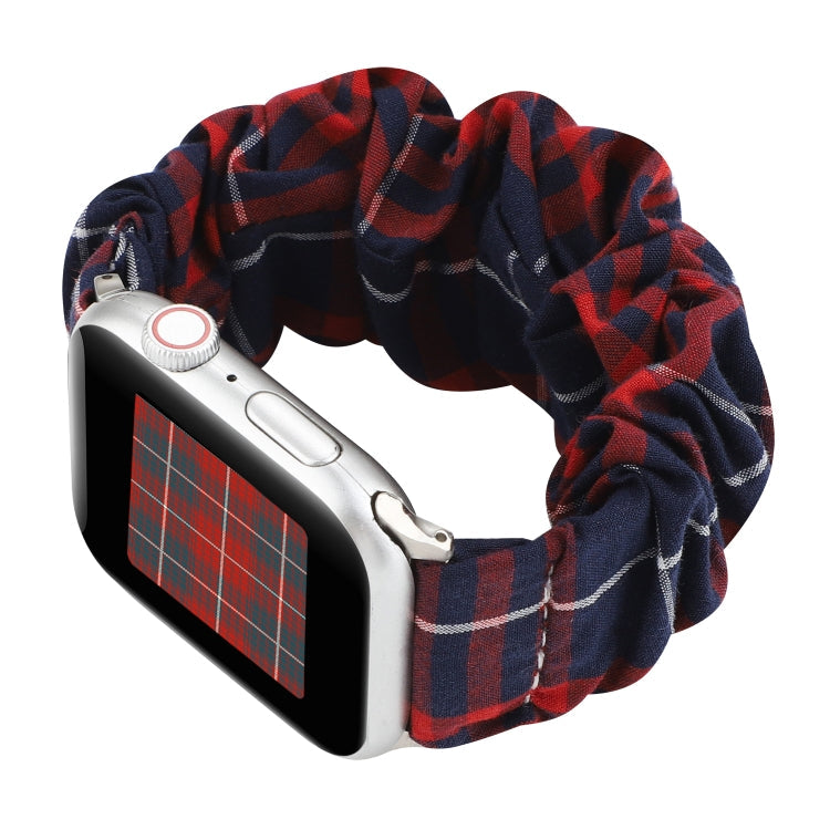 Frerndorf | Für Apple Watch Series 9&8&7 41mm / SE 3&SE 2&6&SE&5&4 40mm / 3&2&1 38mm Stoff + Edelstahl Haar Ring Uhrband (Rot Blau Gitter)