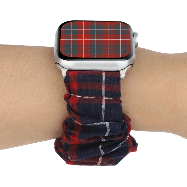 Frerndorf | Für Apple Watch Series 9&8&7 41mm / SE 3&SE 2&6&SE&5&4 40mm / 3&2&1 38mm Stoff + Edelstahl Haar Ring Uhrband (Rot Blau Gitter)