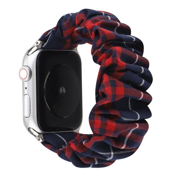 Frerndorf | Für Apple Watch Series 9&8&7 41mm / SE 3&SE 2&6&SE&5&4 40mm / 3&2&1 38mm Stoff + Edelstahl Haar Ring Uhrband (Rot Blau Gitter)