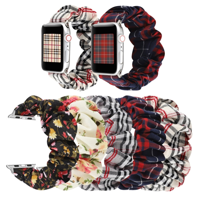Frerndorf | Für Apple Watch Series 9&8&7 41mm / SE 3&SE 2&6&SE&5&4 40mm / 3&2&1 38mm Stoff + Edelstahl Haar Ring Uhrband (Rot Blau Gitter)