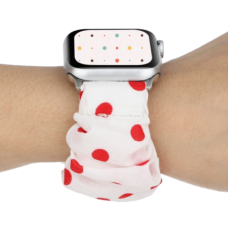 Frendorf | Für Apple Watch Series 7 41mm / 6 & SE & 5 & 4 40mm / 3 & 2 & 1 38mm Stoff + Edelstahl-Haarring-Uhrenband (Roter Punkt)