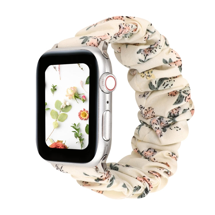 Frerndorf | Für Apple Watch Series 9&8&7 41mm / SE 3&SE 2&6&SE&5&4 40mm / 3&2&1 38mm Stoff + Edelstahl Haarring Uhrband (Blumen 2)