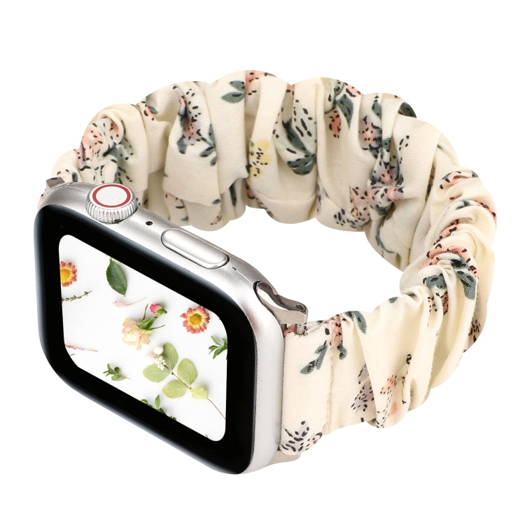 Frerndorf | Für Apple Watch Series 9&8&7 41mm / SE 3&SE 2&6&SE&5&4 40mm / 3&2&1 38mm Stoff + Edelstahl Haarring Uhrband (Blumen 2)