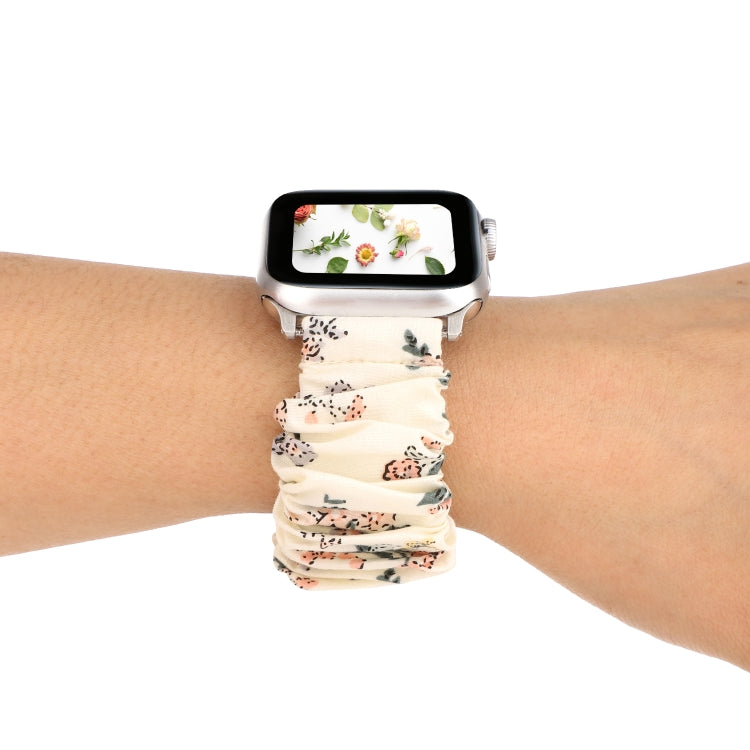 Frerndorf | Für Apple Watch Series 9&8&7 41mm / SE 3&SE 2&6&SE&5&4 40mm / 3&2&1 38mm Stoff + Edelstahl Haarring Uhrband (Blumen 2)