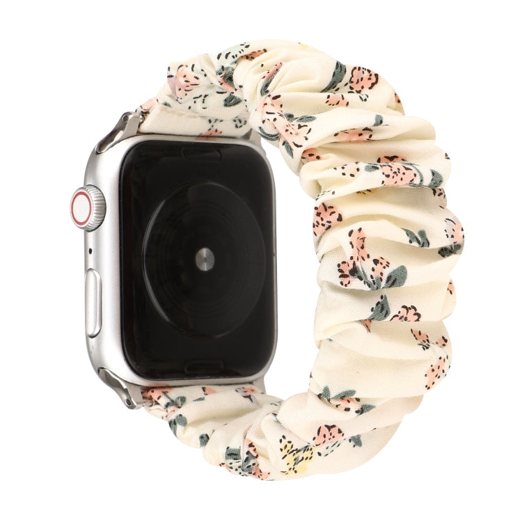 Frerndorf | Für Apple Watch Series 9&8&7 41mm / SE 3&SE 2&6&SE&5&4 40mm / 3&2&1 38mm Stoff + Edelstahl Haarring Uhrband (Blumen 2)