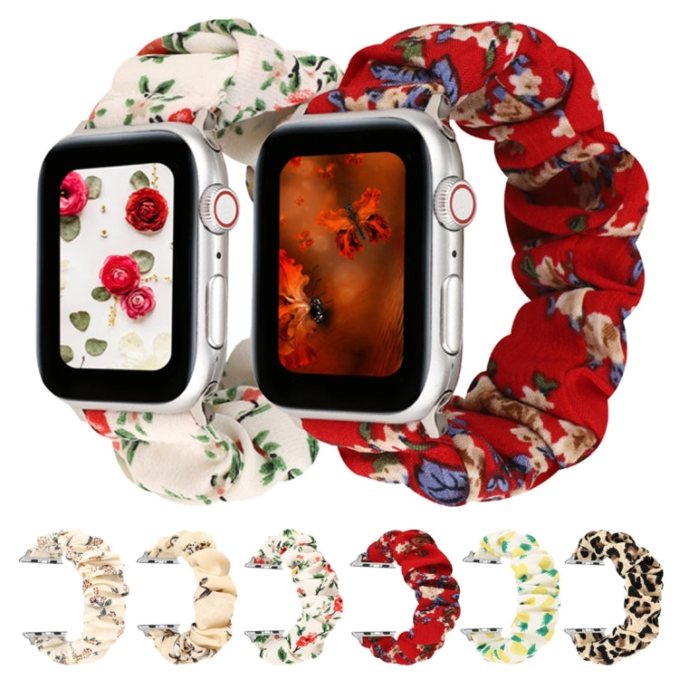 Frerndorf | Für Apple Watch Series 9&8&7 41mm / SE 3&SE 2&6&SE&5&4 40mm / 3&2&1 38mm Stoff + Edelstahl Haarring Uhrband (Blumen 2)