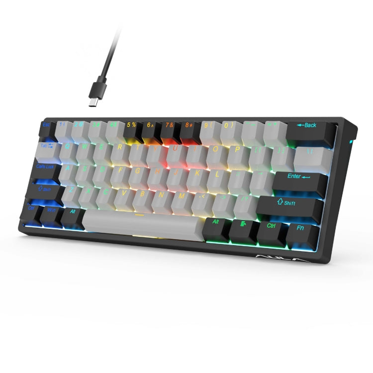 Frendorf | AULA F3261 Type-C Verdrahtete Hot Swappable 61 Tasten RGB Mechanische Tastatur (Schwarz Grau Tee Schaft)