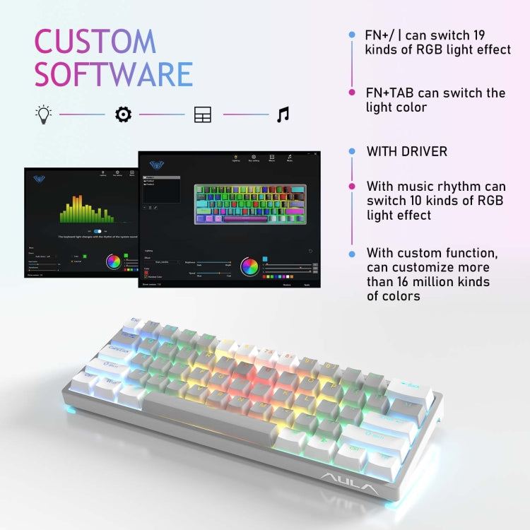 Frendorf | AULA F3261 Type-C Verdrahtete Hot Swappable 61 Tasten RGB Mechanische Tastatur (Grau Schwarz Grün Achse)