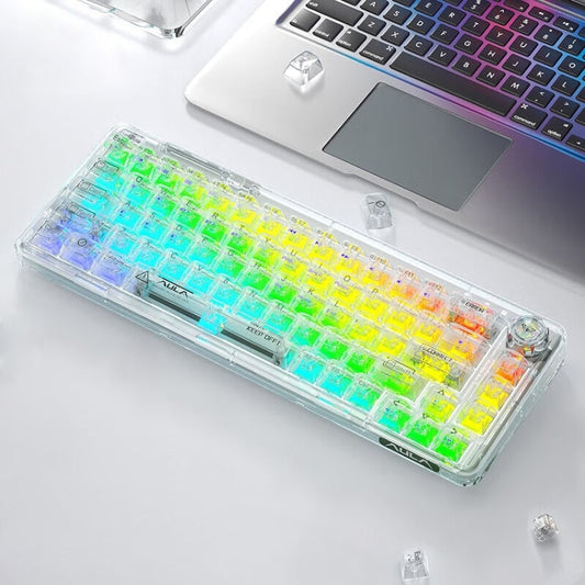 Frendorf | AULA F68 Transparent Angepasst Verkabelt/Drahtlos/Bluetooth Drei Modell RGB Steckerfähige Mechanische Tastatur (Weiß Transparent)