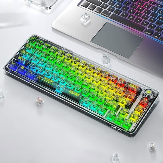 Frendorf | AULA F68 Transparent Customized Wired/Wireless/Bluetooth Three Model RGB Plug-and-Play Mechanische Tastatur (Schwarz Transparent)