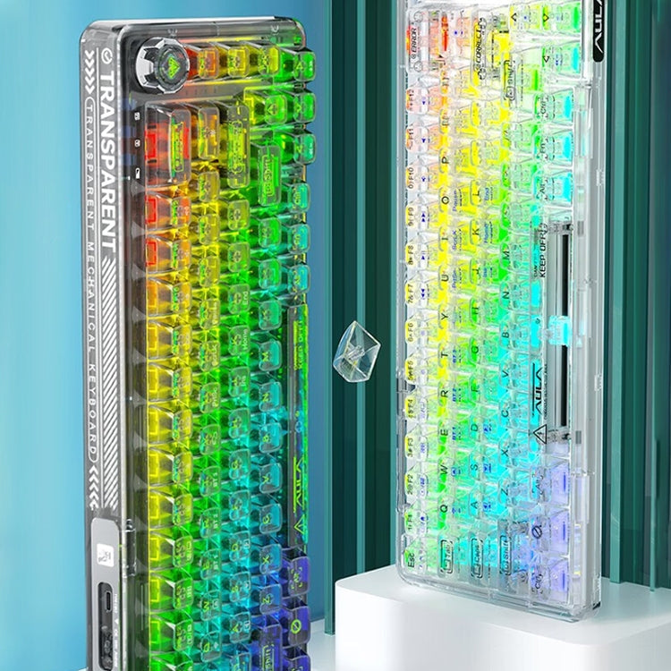 Frendorf | AULA F68 Transparent Customized Wired/Wireless/Bluetooth Three Model RGB Plug-and-Play Mechanische Tastatur (Schwarz Transparent)