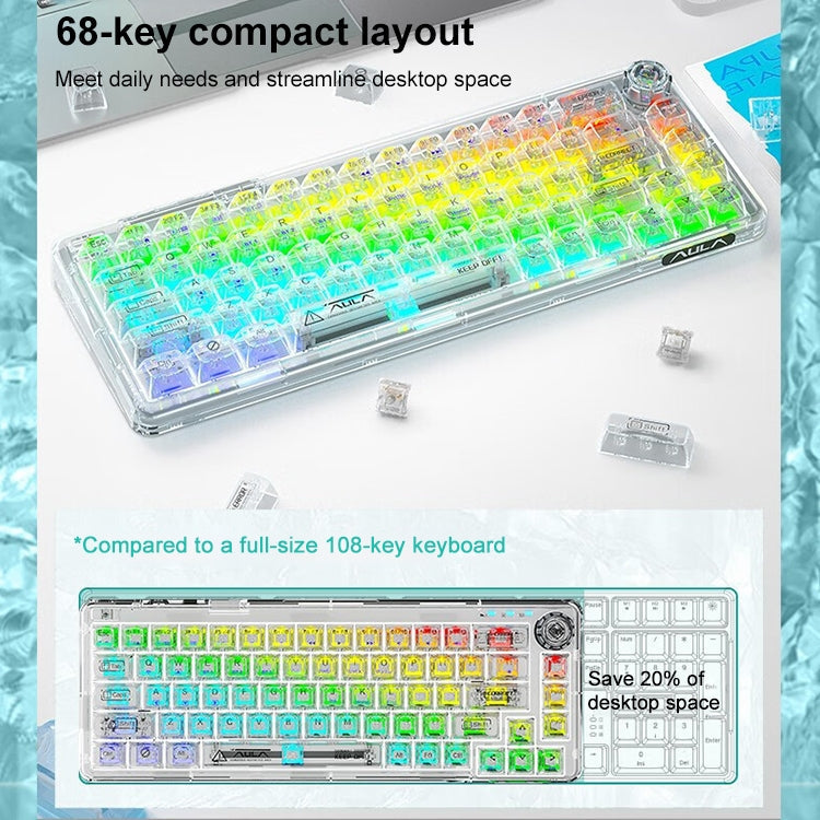 Frendorf | AULA F68 Transparent Angepasst Verkabelt/Drahtlos/Bluetooth Drei Modell RGB Steckerfähige Mechanische Tastatur (Weiß Transparent)