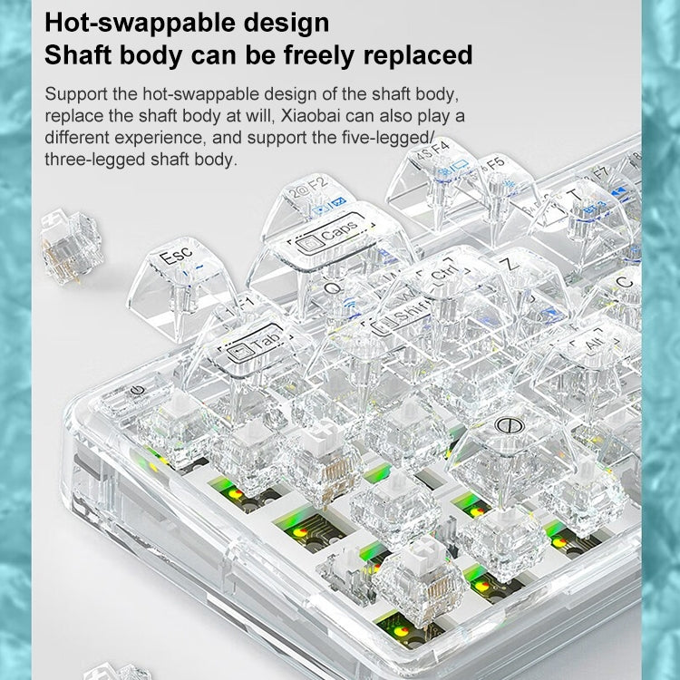 Frendorf | AULA F68 Transparent Angepasst Verkabelt/Drahtlos/Bluetooth Drei Modell RGB Steckerfähige Mechanische Tastatur (Weiß Transparent)