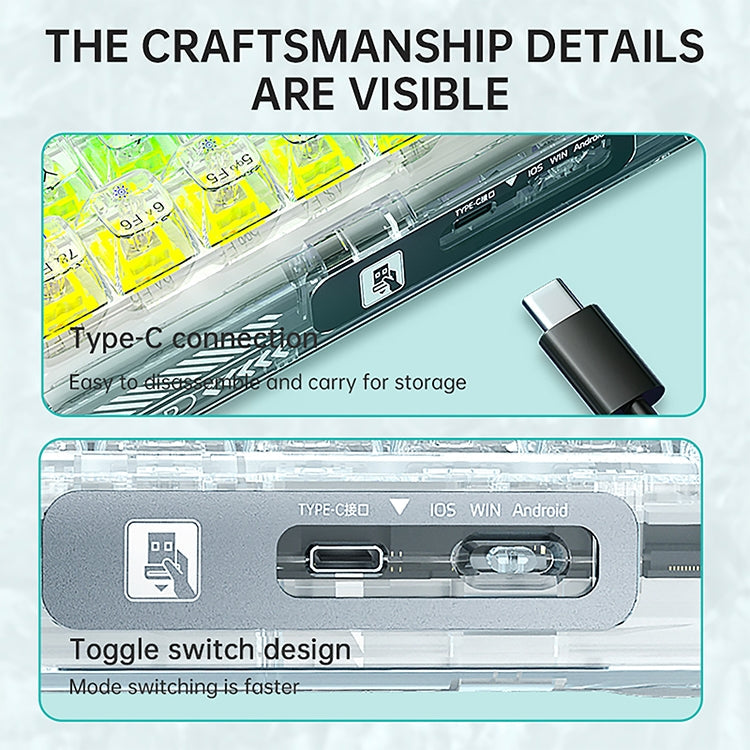 Frendorf | AULA F68 Transparent Angepasst Verkabelt/Drahtlos/Bluetooth Drei Modell RGB Steckerfähige Mechanische Tastatur (Weiß Transparent)