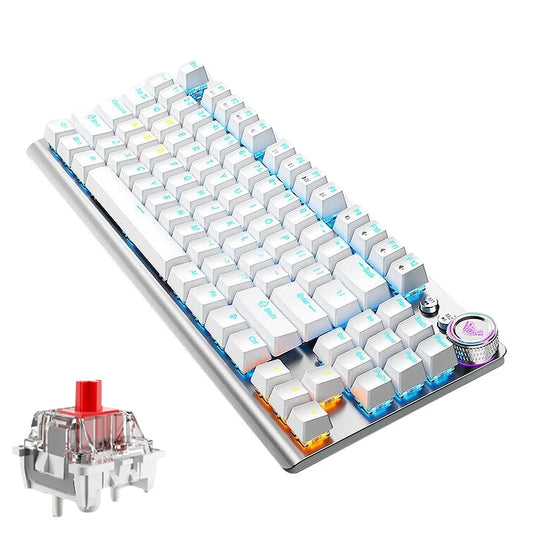Frendorf | AULA F3001 Hintergrundbeleuchtete 87 Tasten Kabelgebunden/Drahtlos/Bluetooth Drei Modelle Mechanische Gaming-Tastatur (Silber Weiß Roter Schaft)