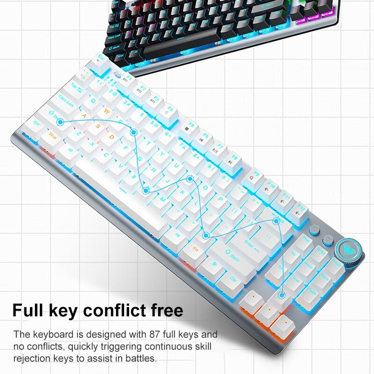 Frendorf | AULA F3001 Hintergrundbeleuchtete 87 Tasten Kabelgebunden/Drahtlos/Bluetooth Drei Modelle Mechanische Gaming-Tastatur (Silber Weiß Roter Schaft)