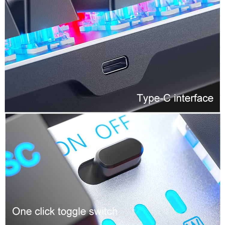 Frendorf | AULA F3001 Hintergrundbeleuchtet 87 Tasten Kabelgebunden/Drahtlos/Bluetooth Drei Modell Mechanische Gaming Tastatur (Silber Weiß Tee Schaft)