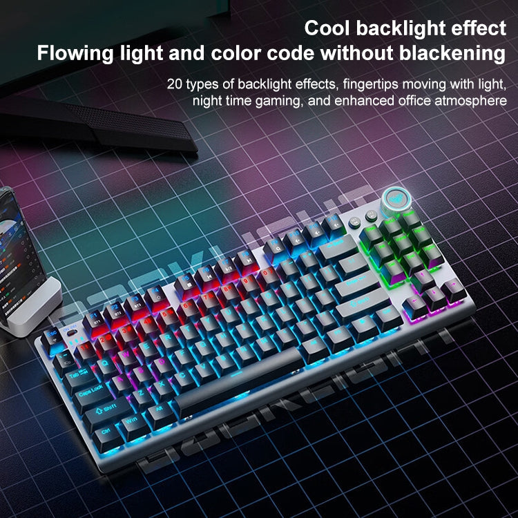 Frendorf | AULA F3001 Hintergrundbeleuchtet 87 Tasten Kabelgebunden/Drahtlos/Bluetooth Drei Modell Mechanische Gaming Tastatur (Silber Weiß Tee Schaft)