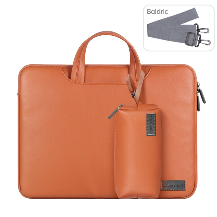 Frendorf | Wasserdichte PU Laptop Tasche Innentasche mit Power Pack, Größe: 15 Zoll (Braun)