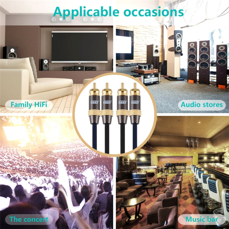 Frendorf | EMK 2 x RCA Stecker auf 2 x RCA Stecker vergoldeter Anschluss Nylon geflochten Koaxial Audio Kabel für TV / Verstärker / Heimkino / DVD, Kabellänge: 1,5m (Schwarz)