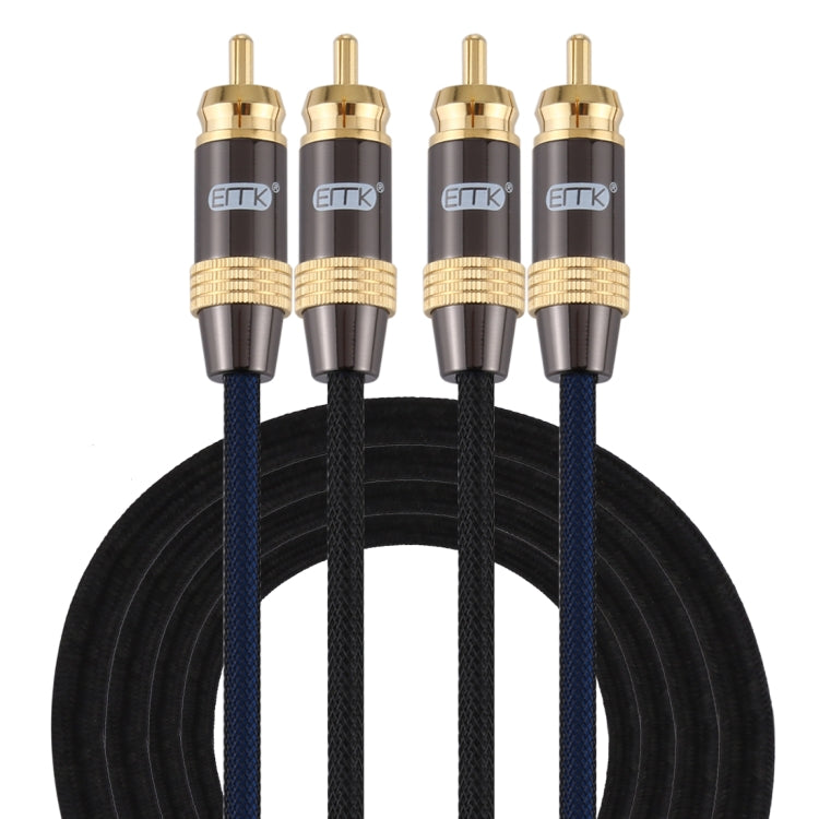 Frendorf | EMK 2 x RCA Stecker zu 2 x RCA Stecker vergoldeter Anschluss Nylongeflecht Koaxial Audio Kabel für TV / Verstärker / Heimkino / DVD, Kabellänge: 2m (Schwarz)