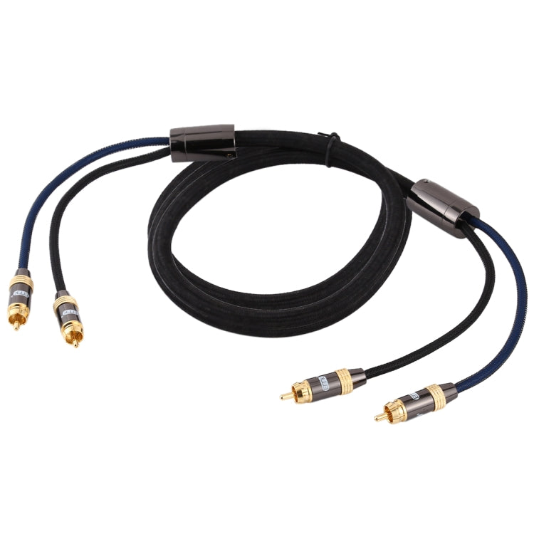 Frendorf | EMK 2 x RCA Stecker zu 2 x RCA Stecker vergoldeter Anschluss Nylongeflecht Koaxial Audio Kabel für TV / Verstärker / Heimkino / DVD, Kabellänge: 2m (Schwarz)
