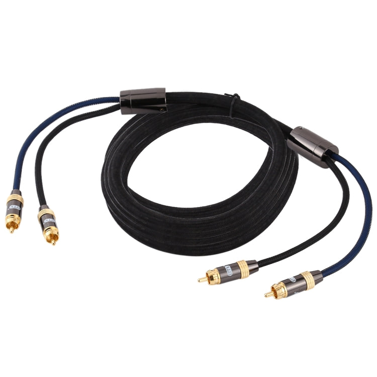 Frendorf | EMK 2 x RCA Stecker zu 2 x RCA Stecker vergoldeter Verbinder Nylongeflecht Koaxial Audio Kabel für Fernseher / Verstärker / Heimkino / DVD, Kabellänge: 5m (Schwarz)